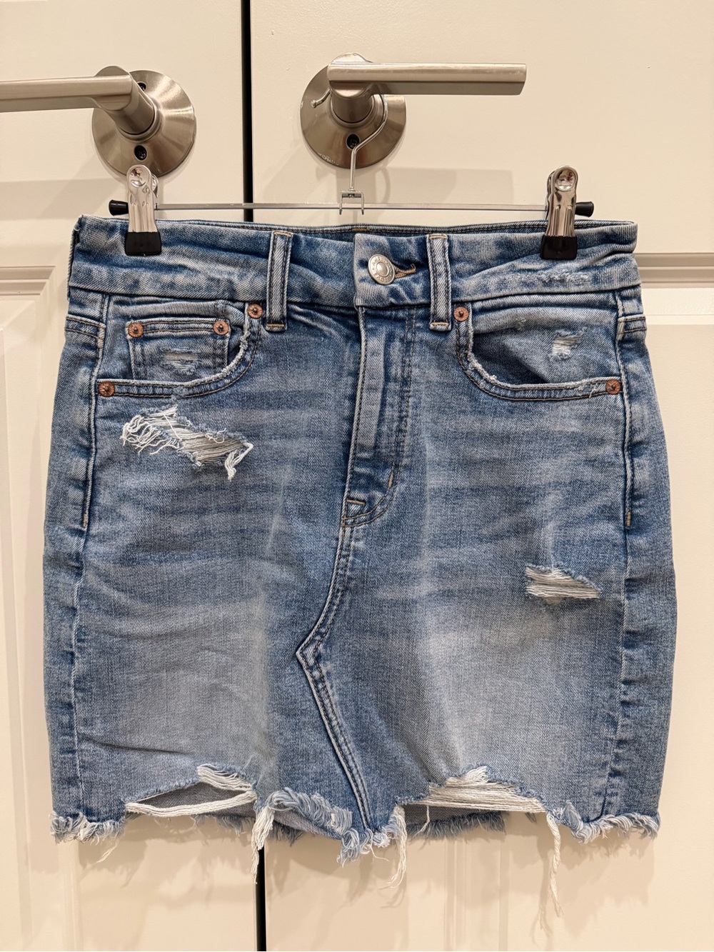 American Eagle Light Blue Distressed Denim Skirt